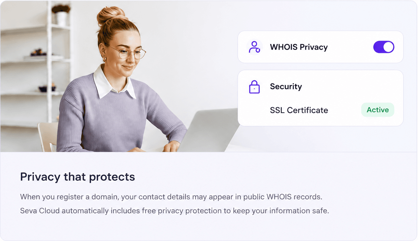 WHOIS privacy switched on and an SSL certificate shown as active